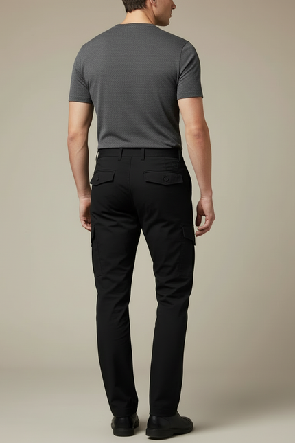 Pantalon Cargo Noir Slim Multipoches Urbain Homme - Gabardine - vue 2
