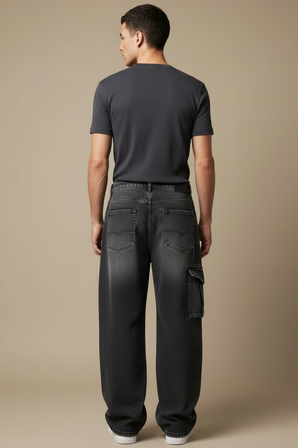 Pantalon Cargo Denim Gris Ample Multipoches Homme - Jean - vue 2
