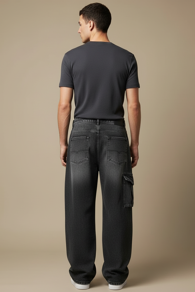 Pantalon Cargo Denim Gris Ample Multipoches Homme - Jean - vue 2