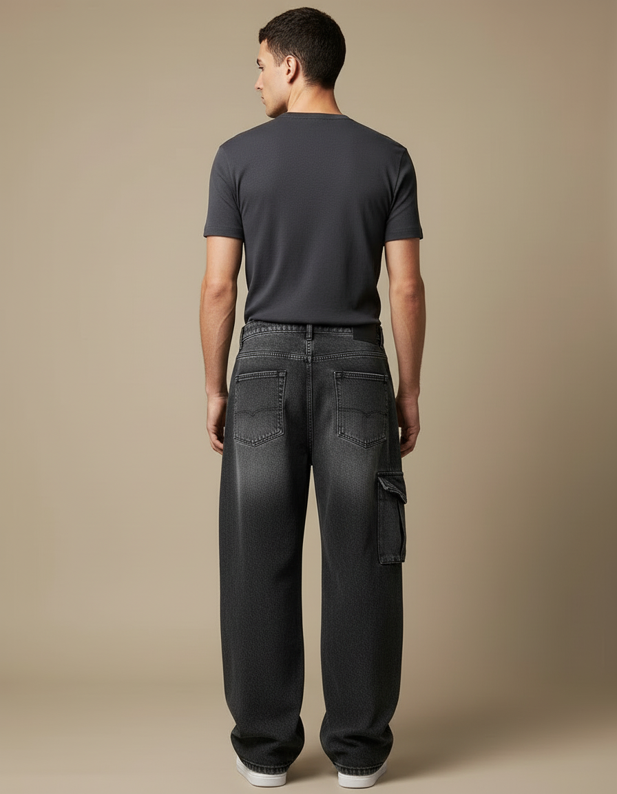 Pantalon Cargo Denim Gris Ample Multipoches Homme - Jean - vue 2