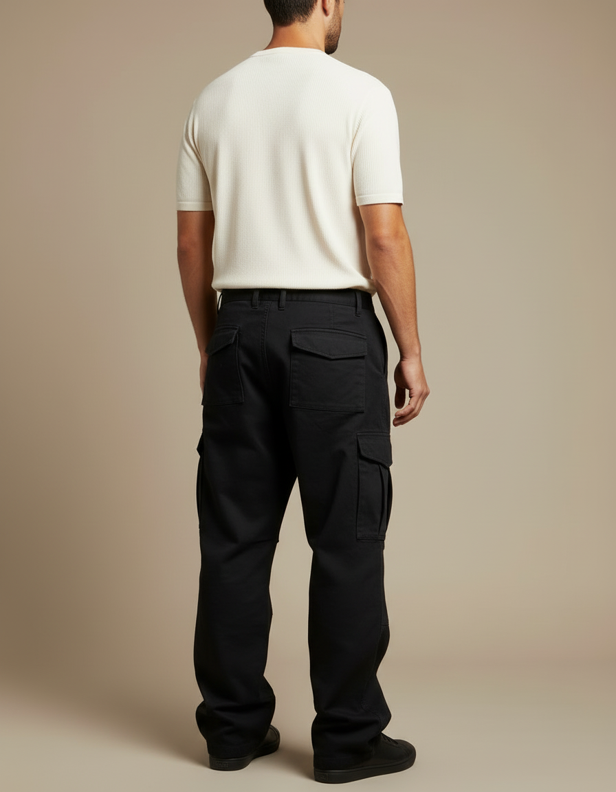 Pantalon Cargo Noir Ample Multi-Poches Homme - Toile - vue 2