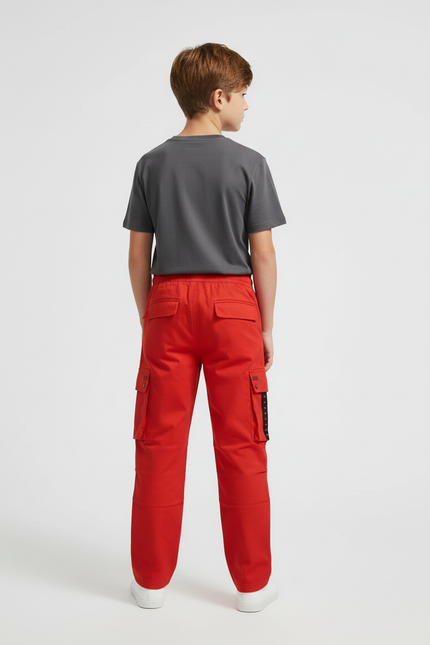 Pantalon Cargo Rouge Ample Poches Garçon Décontracté - Toile - vue 2