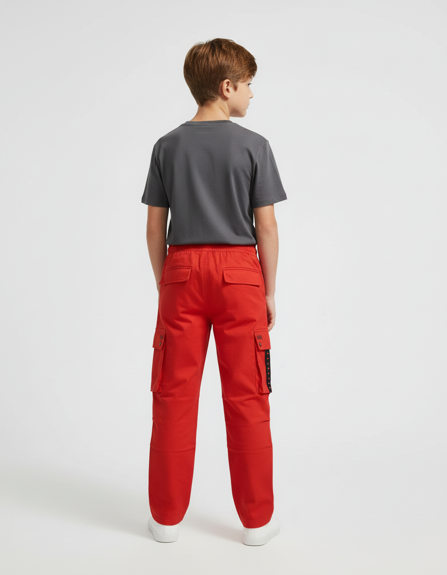 Pantalon Cargo Rouge Ample Poches Garçon Décontracté - Toile - vue 2