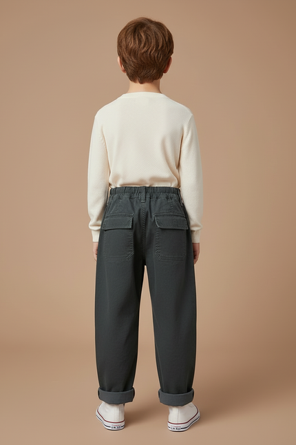 Pantalon Cargo Gris Ample Décontracté Enfant Poches - Toile - vue 2