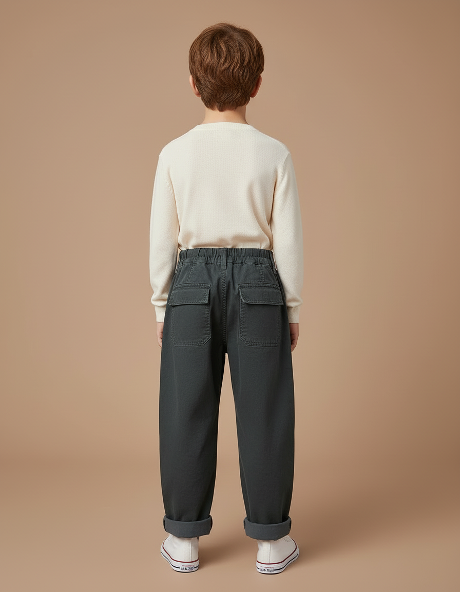 Pantalon Cargo Gris Ample Décontracté Enfant Poches - Toile - vue 2