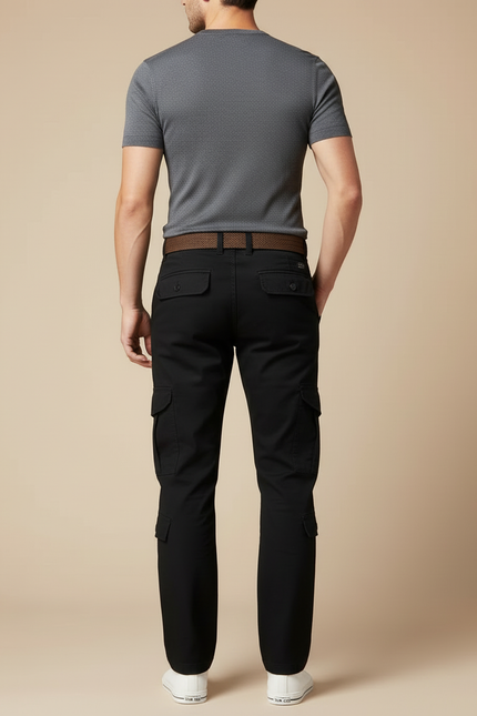 Pantalon Cargo Noir Coton Homme Slim Multipoches - vue 2