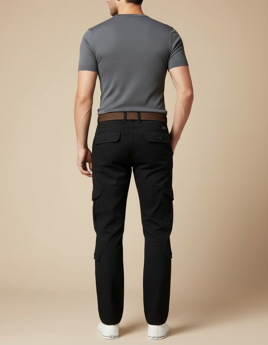 Pantalon Cargo Noir Coton Homme Slim Multipoches - vue 2