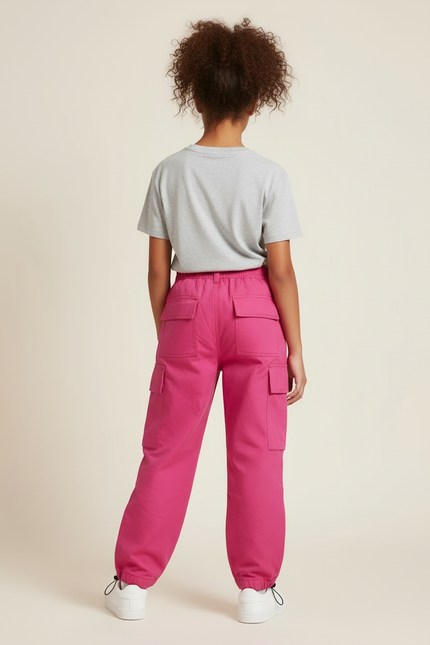 Pantalon Cargo Fuchsia Ample Enfant Multipoches Streetwear - Rose Toile - vue 2