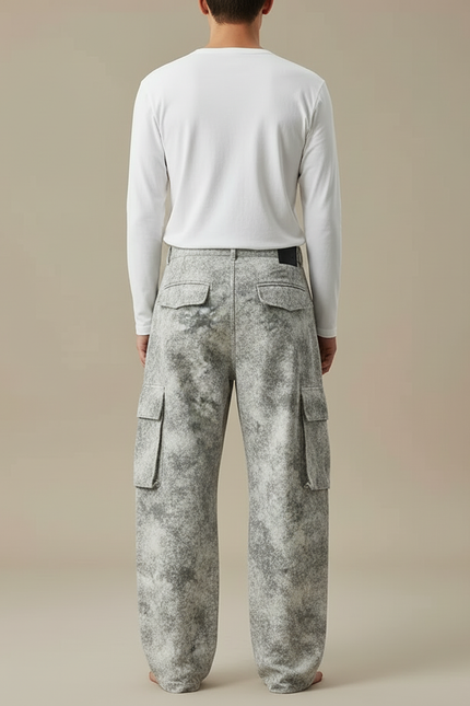 Pantalon Cargo Gris Délavé Ample Imprimé Streetwear - Jean - vue 2