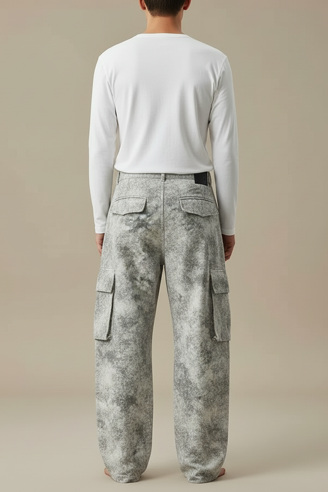 Pantalon Cargo Gris Délavé Ample Imprimé Streetwear - Jean - vue 2