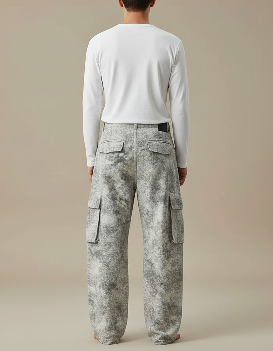 Pantalon Cargo Gris Délavé Ample Imprimé Streetwear - Jean - vue 2