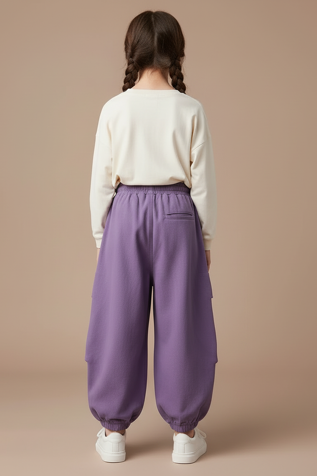 Pantalon Cargo Violet Ample Enfant Multipoches - Molleton - vue 2