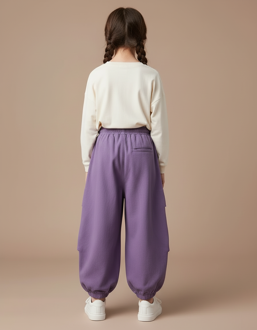 Pantalon Cargo Violet Ample Enfant Multipoches - Molleton - vue 2