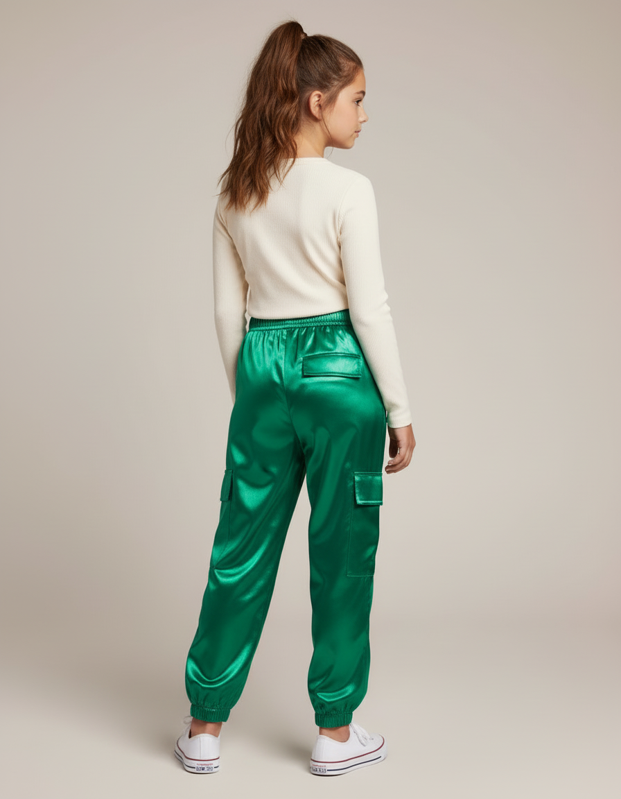 Pantalon Cargo Satin - Vert - vue 2