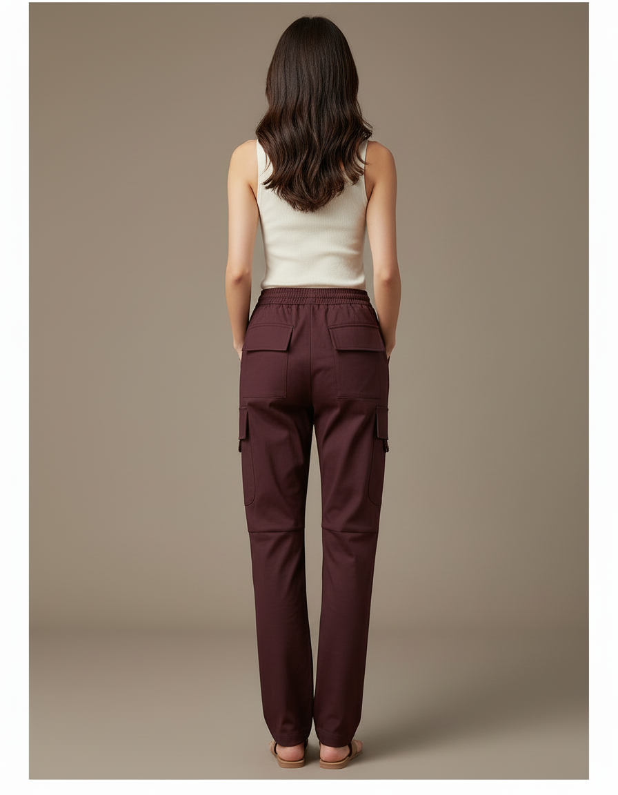 Pantalon Cargo Marron Droit Fluide Décontracté Femme - Bordeaux Gabardine - vue 2