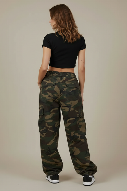 Pantalon Cargo Camouflage Ample Taille Basse Femme - Multicolore Toile - vue 2