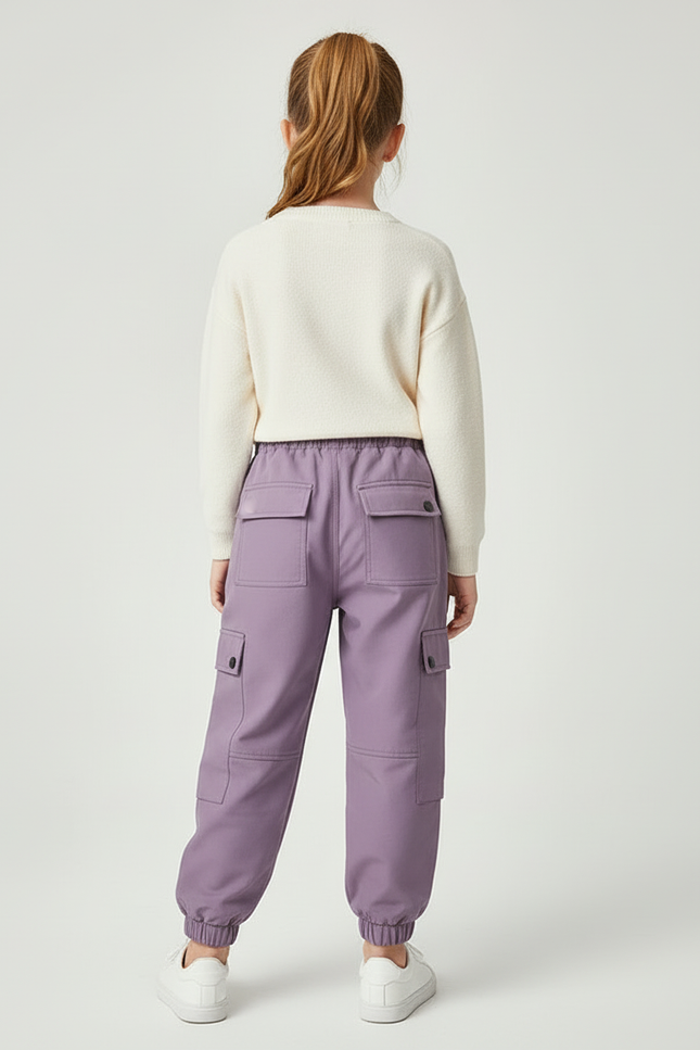 Pantalon Cargo Violet Ample Doublé Polaire Enfant - Polyester - vue 2