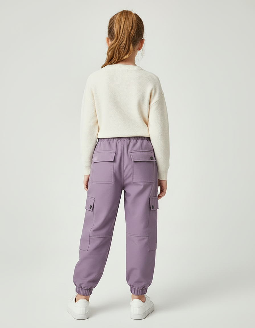 Pantalon Cargo Violet Ample Doublé Polaire Enfant - Polyester - vue 2