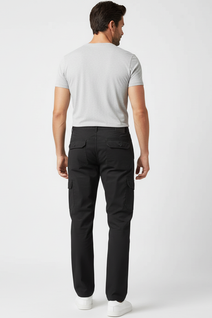 Pantalon Cargo Noir Coton Ample Multipoches Homme - Toile - vue 2