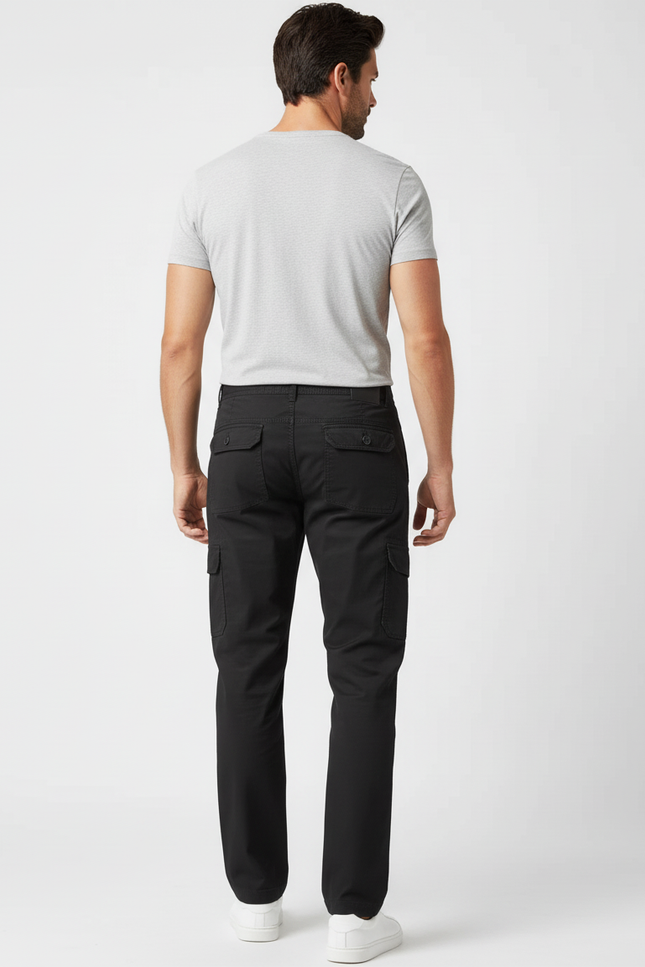 Pantalon Cargo Noir Coton Ample Multipoches Homme - Toile - vue 2