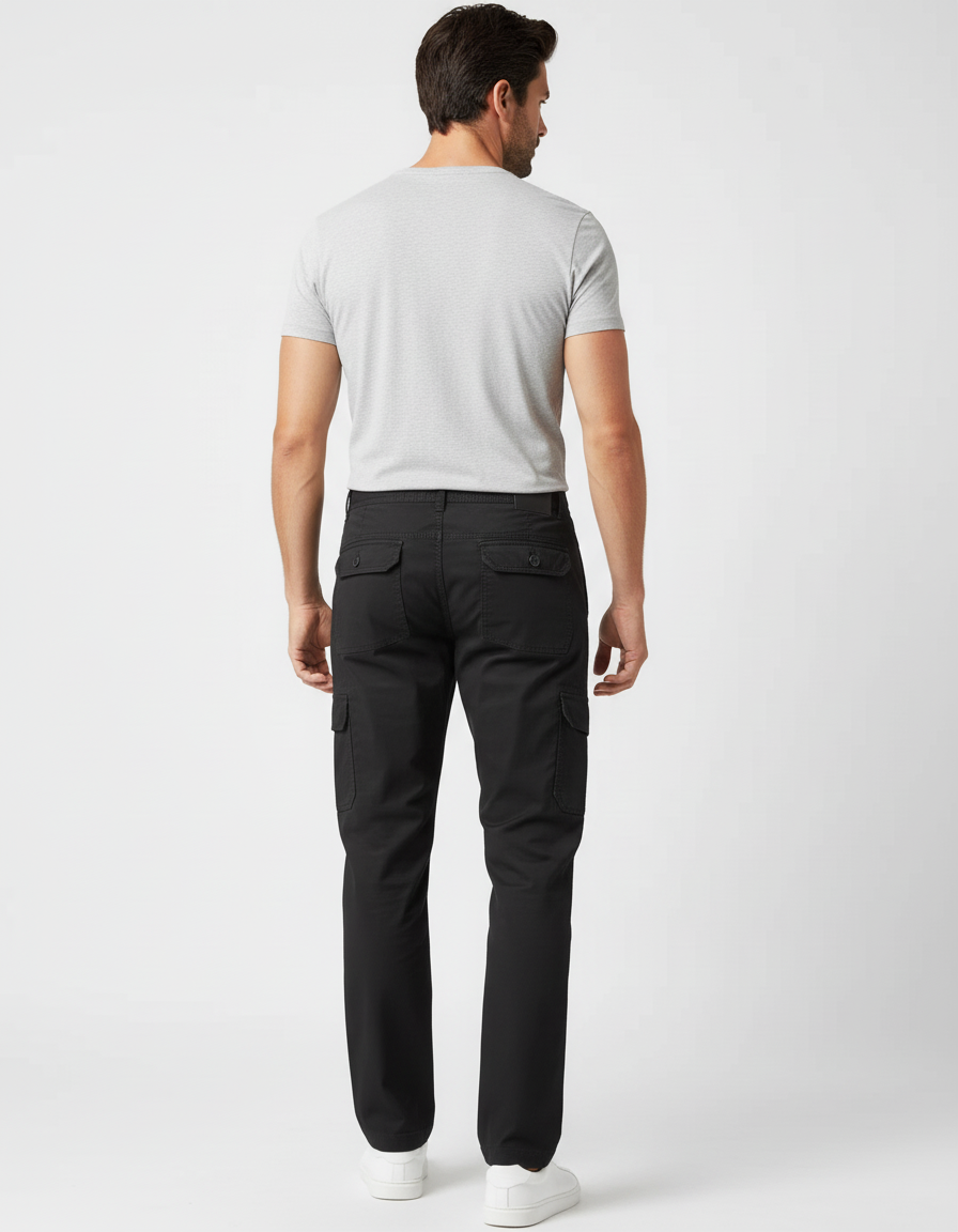 Pantalon Cargo Noir Coton Ample Multipoches Homme - Toile - vue 2