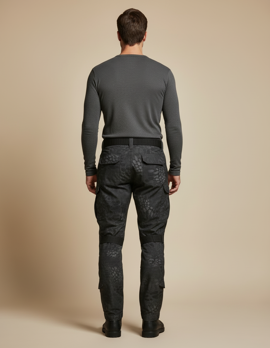 Pantalon Cargo Tactique Camouflage Noir Multipoches Genouillères - Polyester - vue 2
