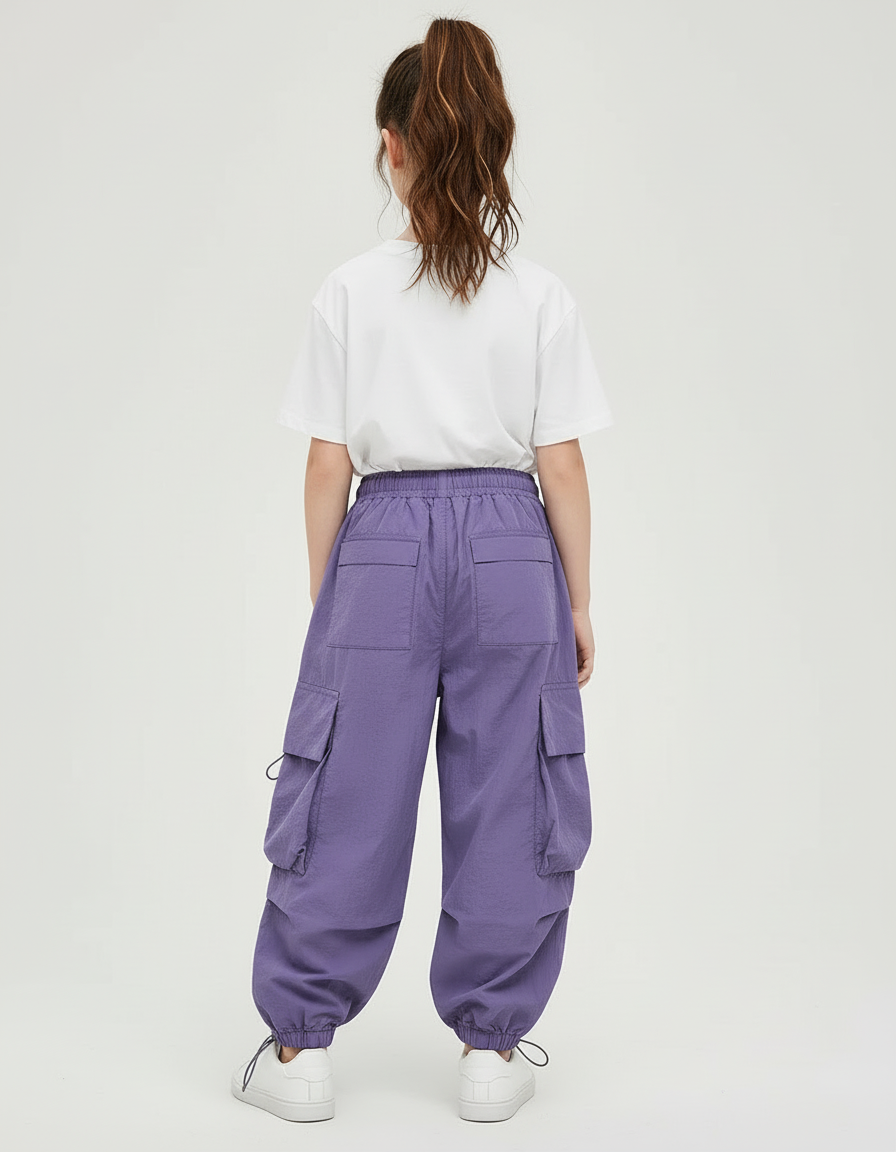 Pantalon Cargo Violet Ample Léger Enfant Décontracté - Polyester - vue 2