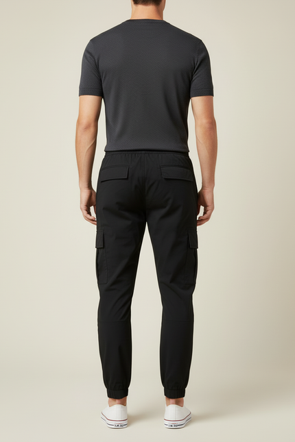Pantalon Cargo Noir Homme Coton Multipoches Slim - Polyester - vue 2