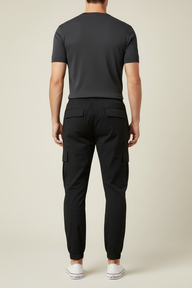 Pantalon Cargo Noir Homme Coton Multipoches Slim - Polyester - vue 2