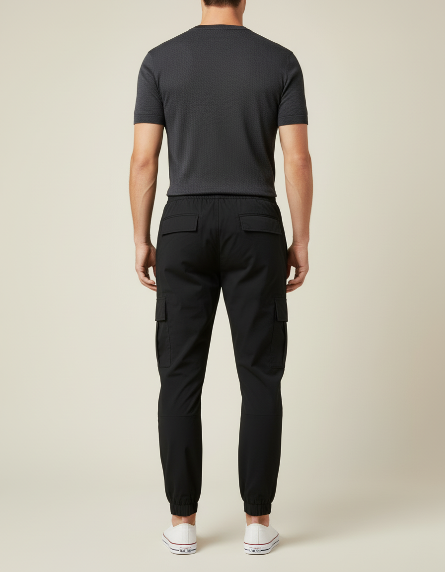 Pantalon Cargo Noir Homme Coton Multipoches Slim - Polyester - vue 2