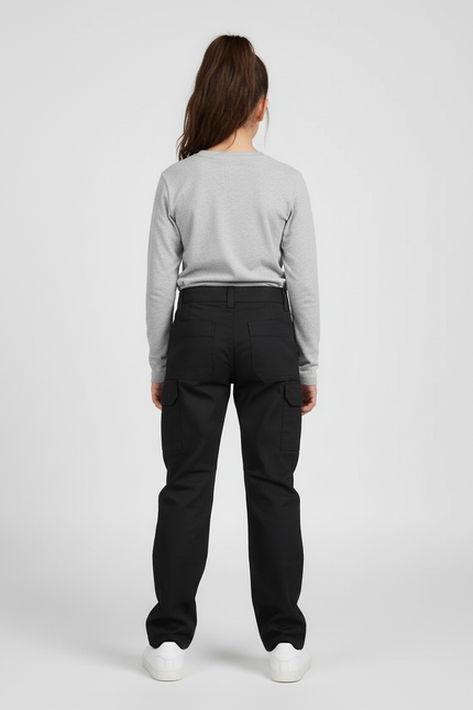 Pantalon Cargo Noir Décontracté Ample Coton Enfant - Toile - vue 2