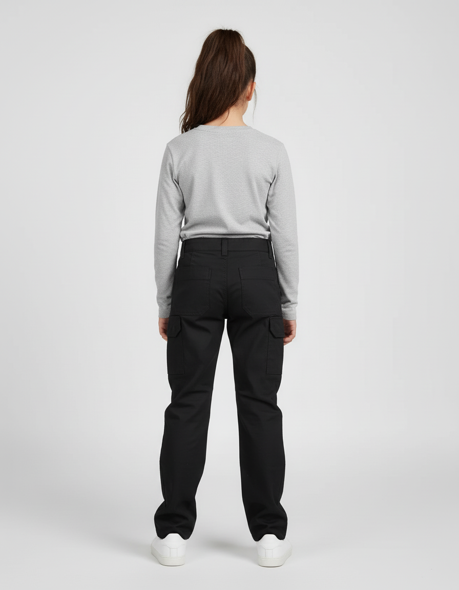 Pantalon Cargo Noir Décontracté Ample Coton Enfant - Toile - vue 2