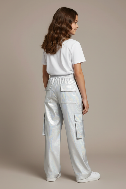 Pantalon Cargo Argenté Brillant Ample Fille - Simili cuir - vue 2