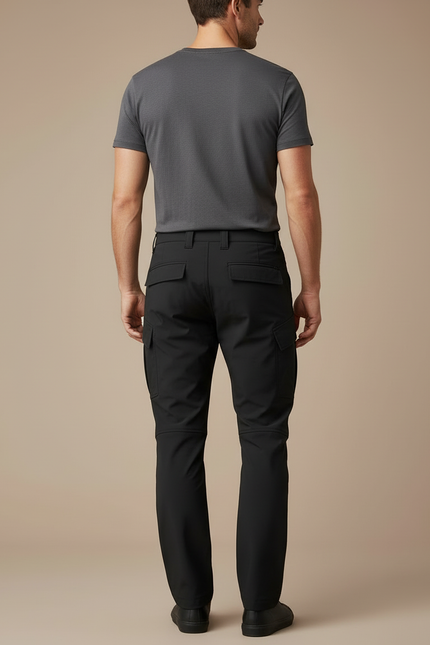 Pantalon Cargo Homme Noir Coupe Droite Multipoches - Polyester - vue 2