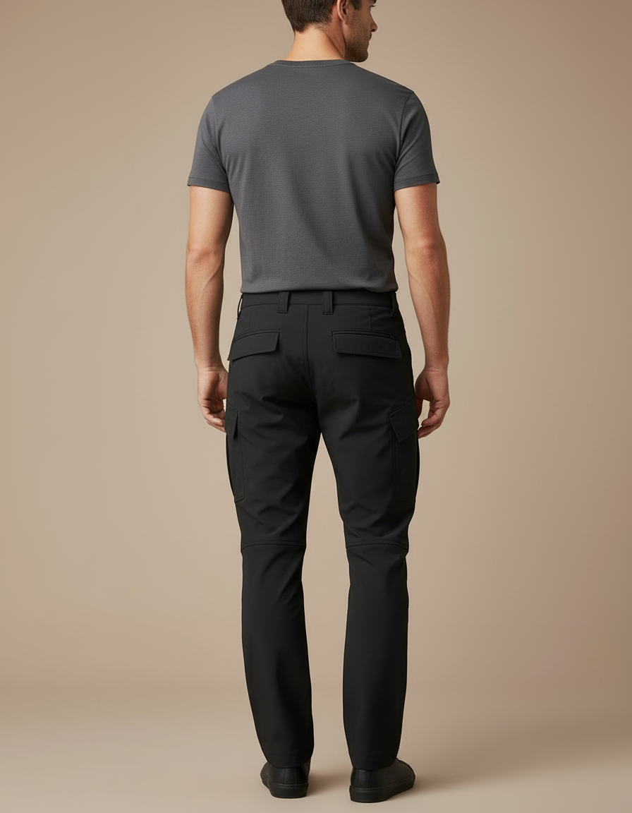 Pantalon Cargo Homme Noir Coupe Droite Multipoches - Polyester - vue 2