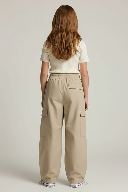Pantalon Cargo Beige Ample Décontracté Fille Coton - vue 2