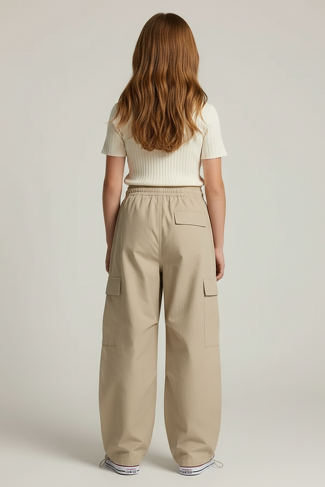 Pantalon Cargo Beige Ample Décontracté Fille Coton - vue 2