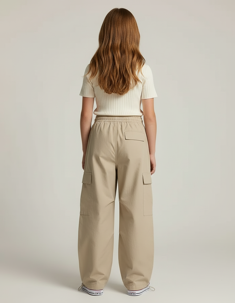 Pantalon Cargo Beige Ample Décontracté Fille Coton - vue 2