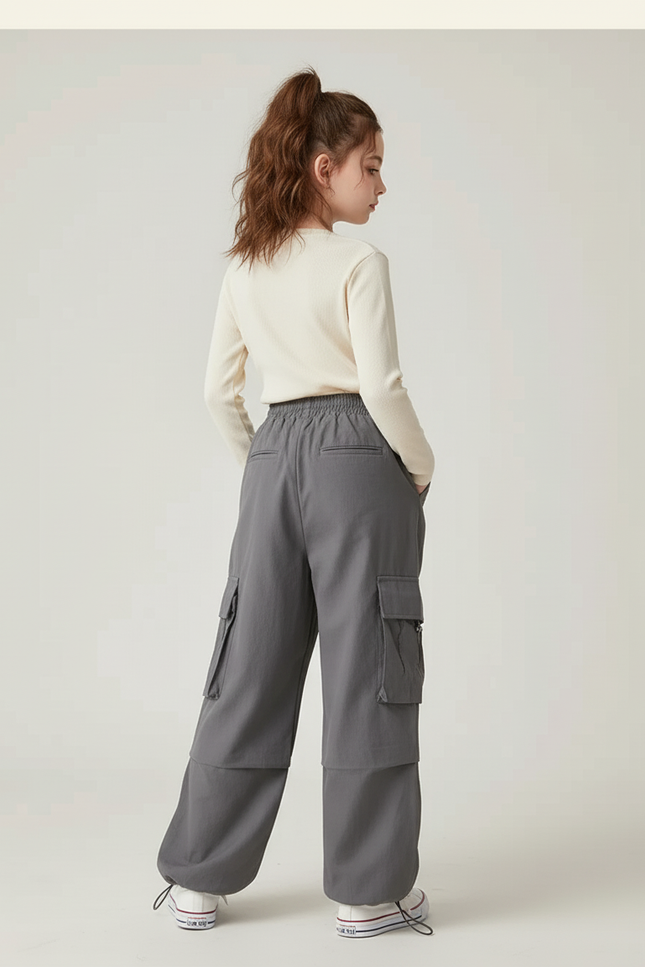 Pantalon Cargo Gris Ample Multipoches Style Urbain - Polyester - vue 2