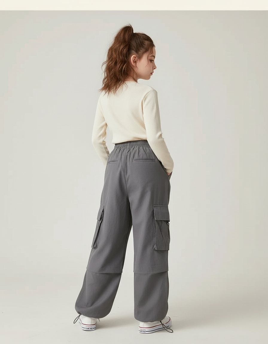 Pantalon Cargo Gris Ample Multipoches Style Urbain - Polyester - vue 2