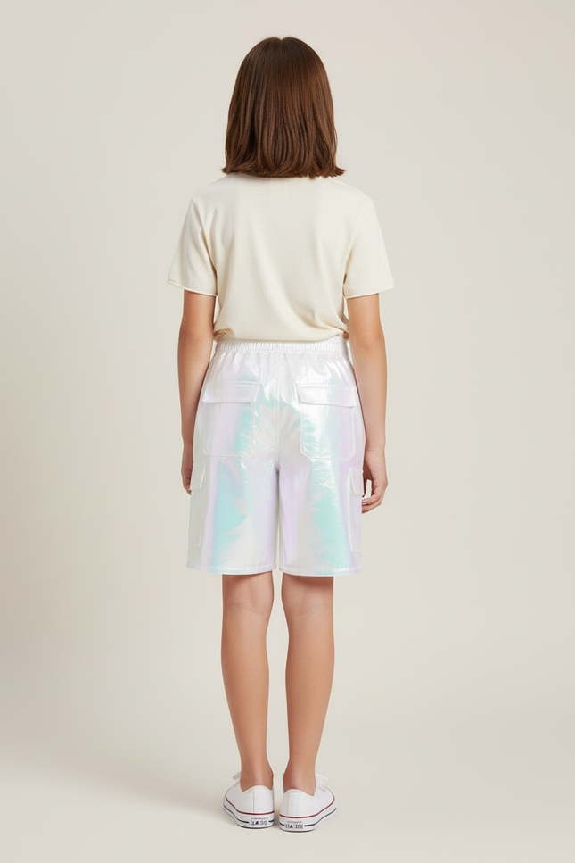 Pantalon Cargo Holographique Brillant Fluide Fille - Multicolore Polyester - vue 2