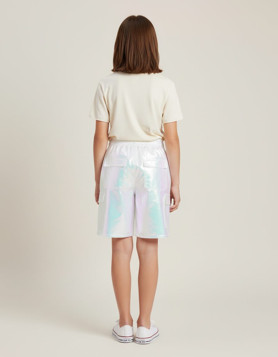 Pantalon Cargo Holographique Brillant Fluide Fille - Multicolore Polyester - vue 2