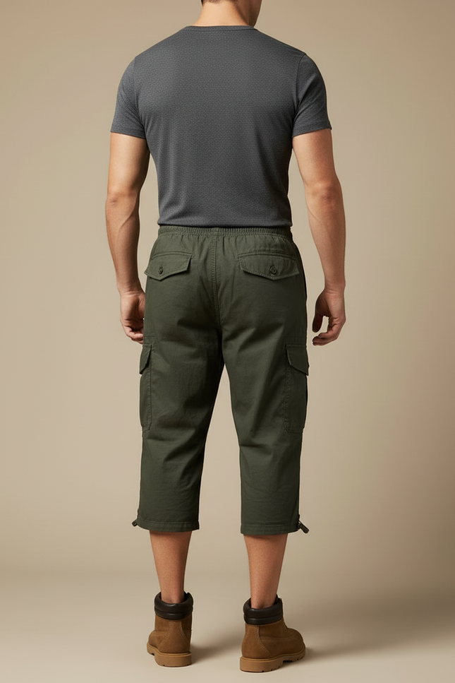 Pantalon Cargo Vert Kaki Court Multipoches Décontracté Homme - Toile - vue 2