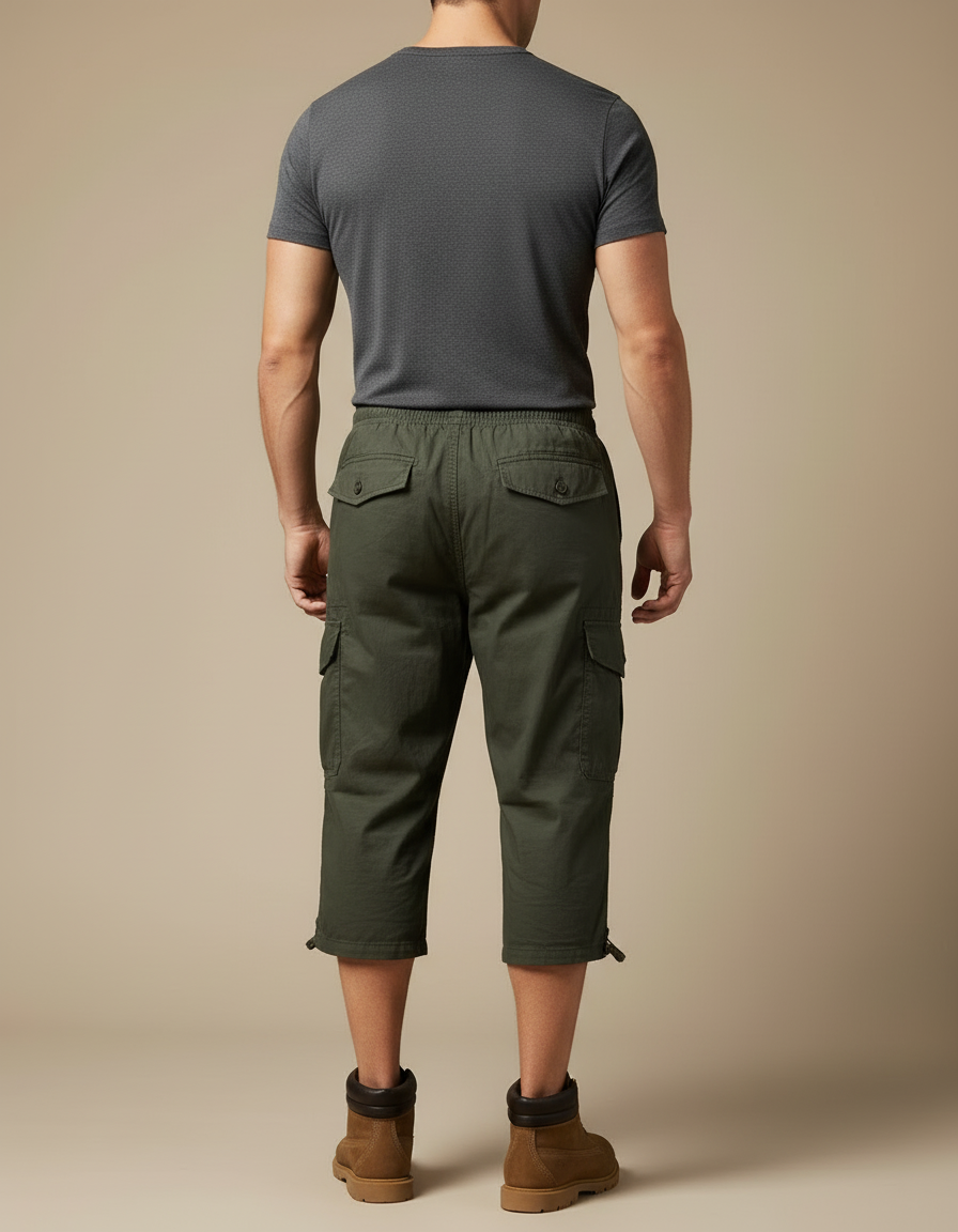Pantalon Cargo Vert Kaki Court Multipoches Décontracté Homme - Toile - vue 2