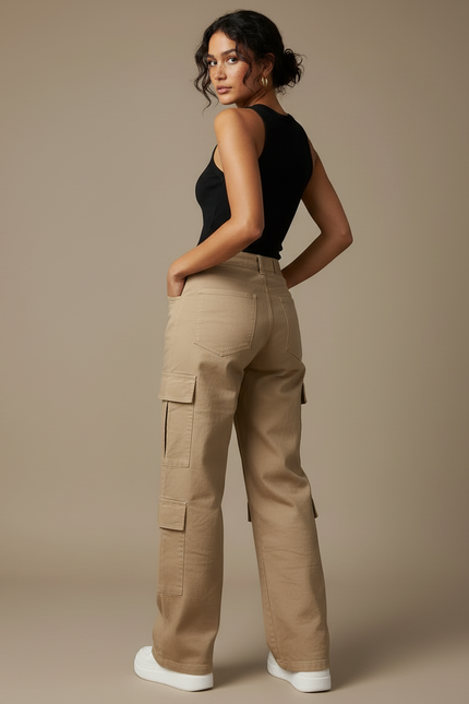 Pantalon Cargo Femme Beige Baggy - Gabardine - vue 2