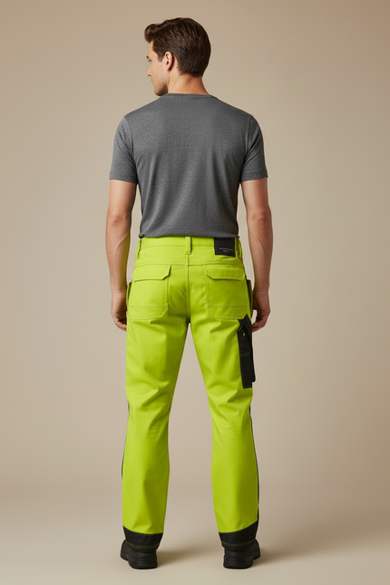 Pantalon Cargo Fluorescent Réfléchissant Multipoches Sécurité Homme - Vert Polyester - vue 2