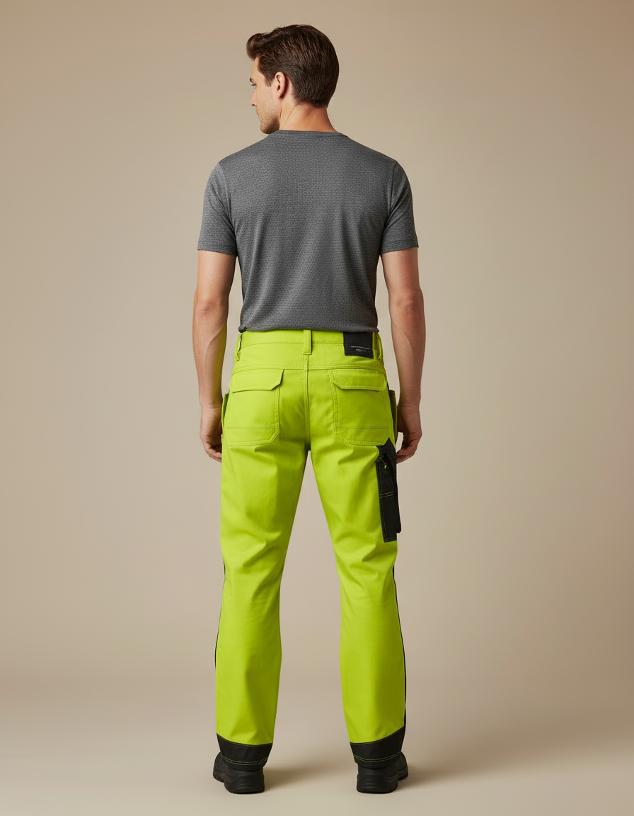 Pantalon Cargo Fluorescent Réfléchissant Multipoches Sécurité Homme - Vert Polyester - vue 2