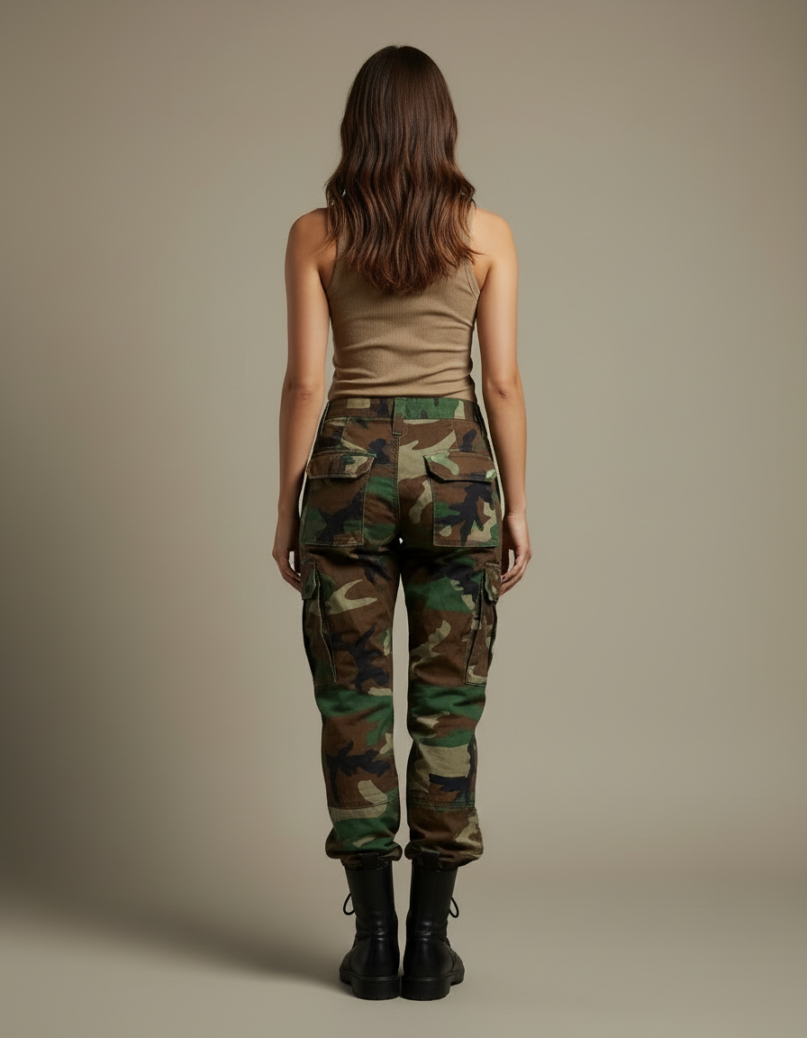Pantalon Cargo Camouflage Militaire Femme Ample - Multicolore Toile - vue 2