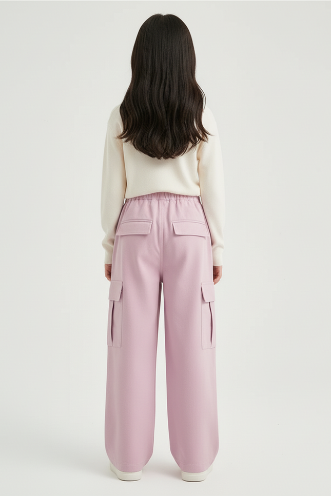 Pantalon Cargo Fille Rose Baggy Toile - Molleton - vue 2
