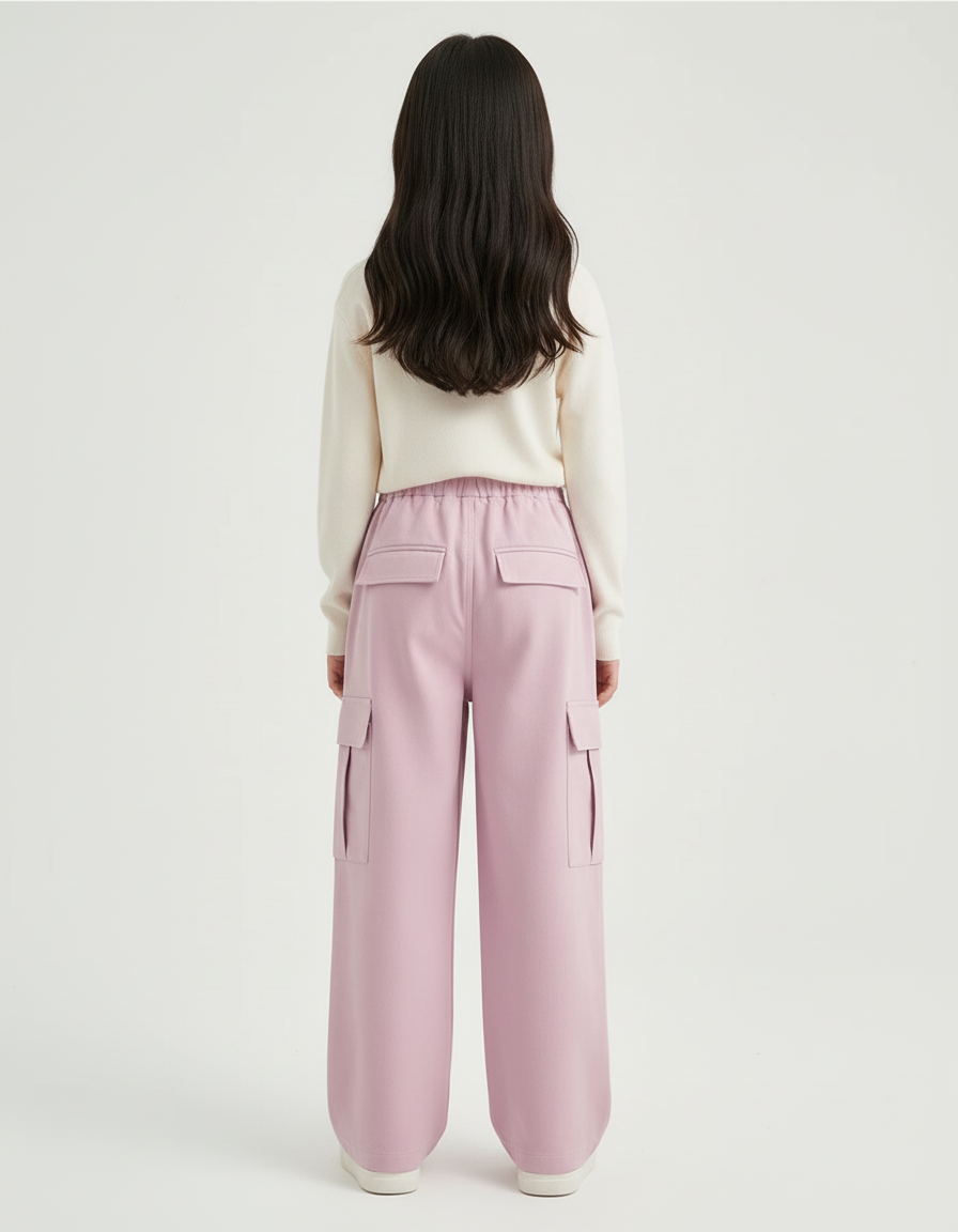Pantalon Cargo Fille Rose Baggy Toile - Molleton - vue 2